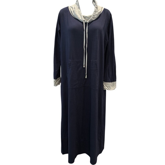 Ekouaer Other - Ekouaer Nightgown Dress Large Navy Gray Long Sleeve Cowl Neck Lounge Pajama